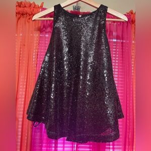 Sequins, sleeveless, black, flare out, slit up back top